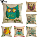 Axyaa Owl Pattern Linen Pillowcase - Palm Bird Cushion for Home Decor