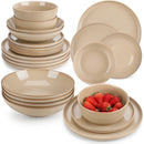 Axyaa 24-Piece Light-Brown Stoneware Dinnerware Set
