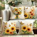 Axyaa Sunflower & Butterfly Pillow Covers - Country Style, Vibrant Design