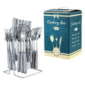 Axyaa 24-Piece Hammer Pattern Cutlery Set with Ceramic Handle