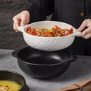 Axyaa Stone Patterned Ceramic Double Ear Soup Bowl - Large Capacity Noodle & Salad Bowl
