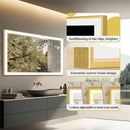 Axyaa LED Rectangular Bathroom Mirror with Colour Illumination and Antifog - Golden Frame