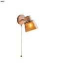 Axyaa Nordic Modern Wood Amber Glass LED Wall Sconce Stair Light FixtureLampara