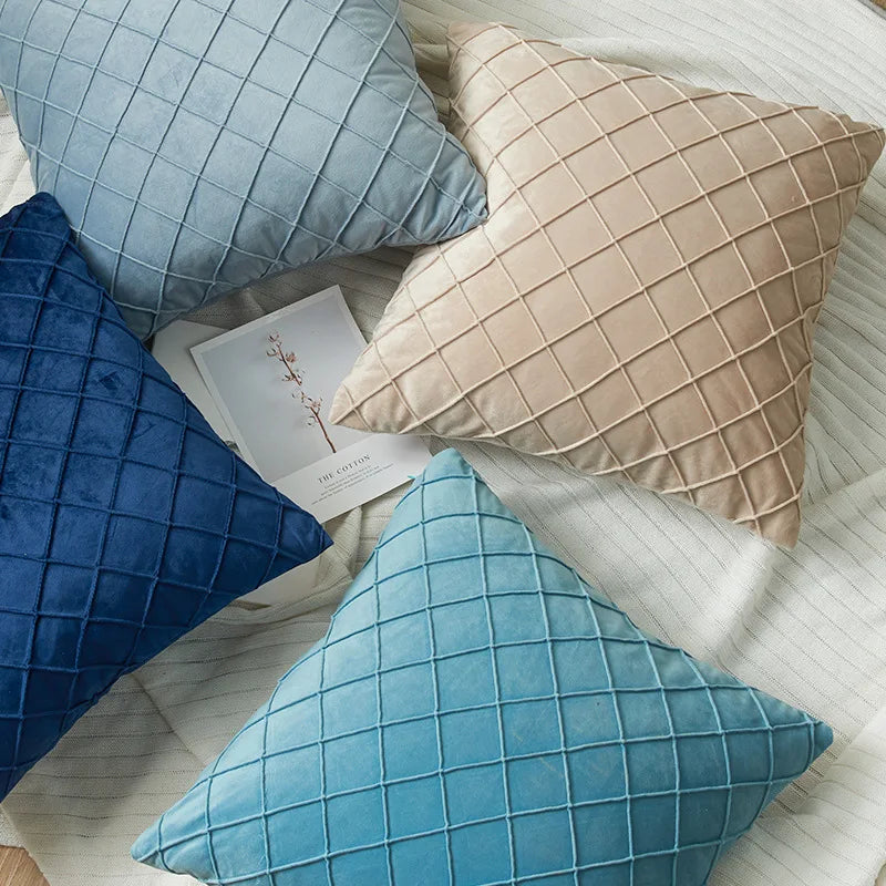 Axyaa Velvet Diamond Check Pattern Throw Pillowcase for Stylish Home Decor