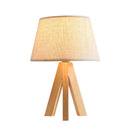 Axyaa Rustic Beige Linen LED Desk Lamp Solid Wood Tripod, Japanese Style Table Lamp.