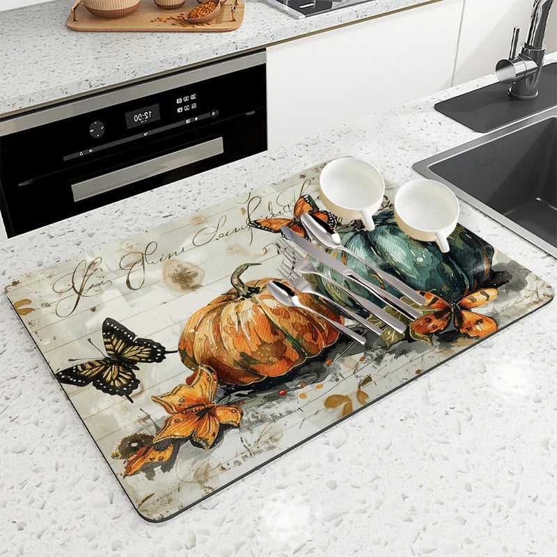 Thanksgiving Non-slip Diatoms Kitchen Drain Mat by Axyaa