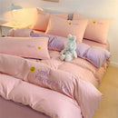 Axyaa Washed Cotton Bedding Set 4 Piece Solid Comforter Cover Fitted/Flat Sheet