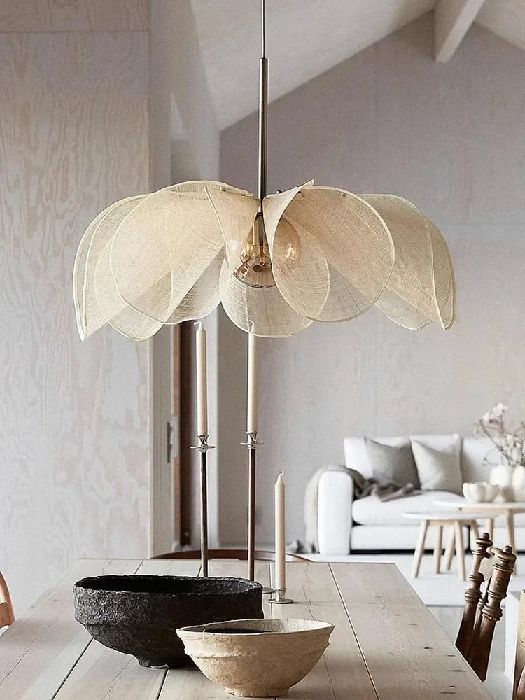 Axyaa Wabi Sabi Flower Chandelier: French Fabric Modern Ceiling Pendant Lighting