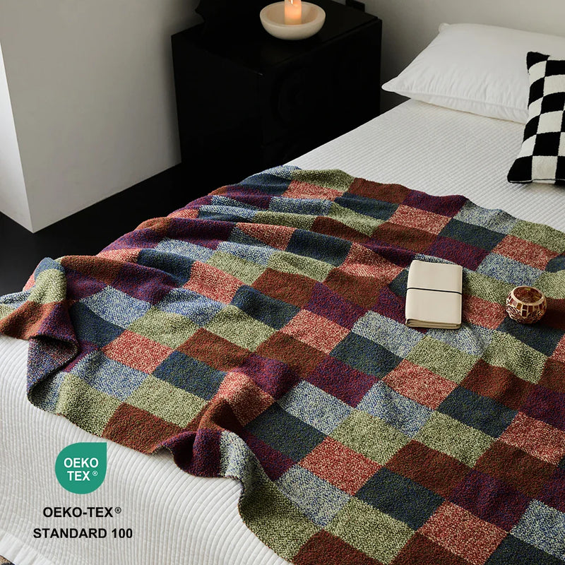 Axyaa Buffalo Grid Microfiber Knit Throw Blanket - Soft & Cozy 51x63inch