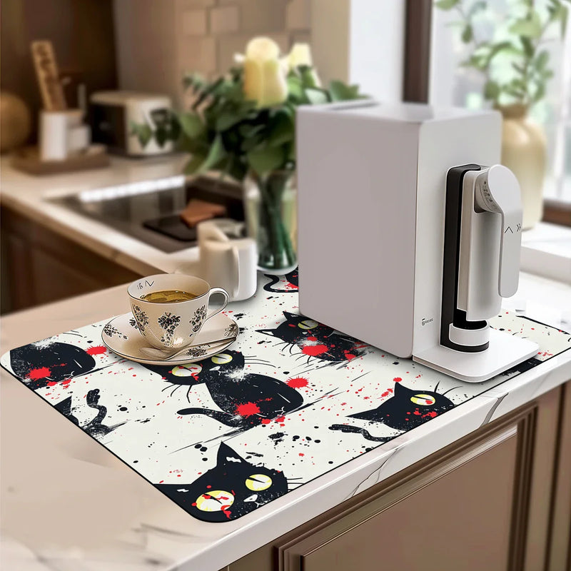 Watercolor Large Kitchen Drain Pad Quick Dry Absorbent Anti-slip Drying Mat by Axyaa