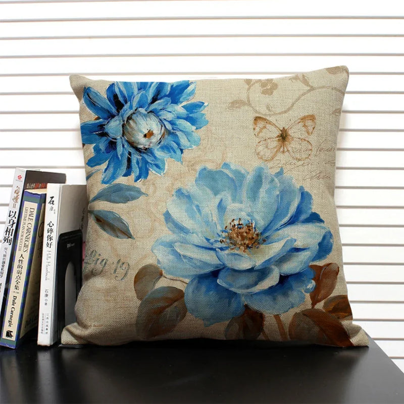 Axyaa Retro Flowers Pattern Cushion Cover - European & American Style Pillow Case