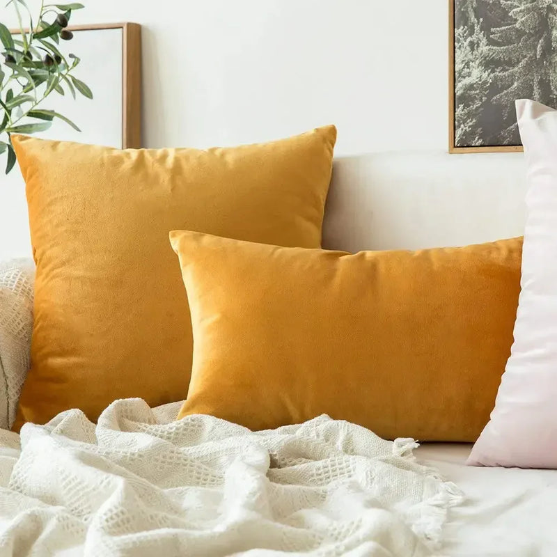 Axyaa Yellow Series Velvet Cushion Cover Set for Living Room Sofa Home Décor