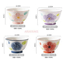 Axyaa Ceramic High Foot Rice Bowl Relief Underglaze Color High Dessert Salad Bowl