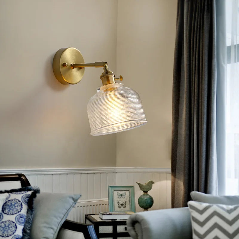 Axyaa Clear Brass Glass LED Wall Lamp with Pull Chain