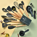 Axyaa 34-Piece Silicone Utensils Set with Wooden Handles