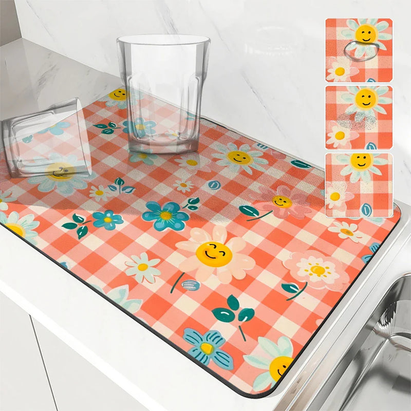 Axyaa Sunflower Anti-slip Draining Mat - Quick Dry Kitchen & Bathroom Absorbent Pad