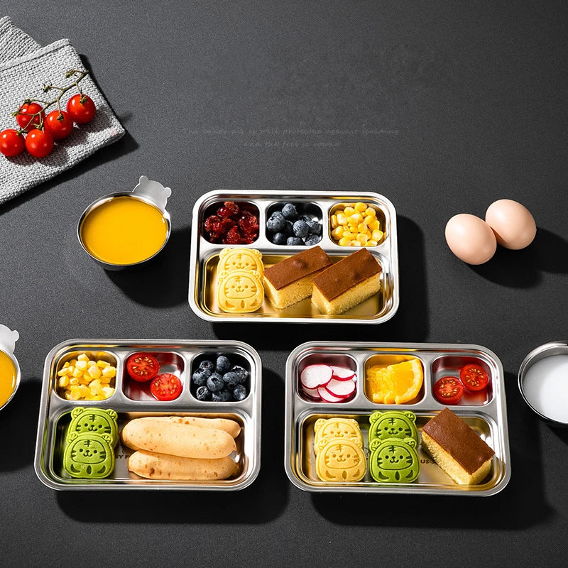 Axyaa Stainless Steel Divided Dinner Tray | Food Plate for Students, Canteen, Restaurant