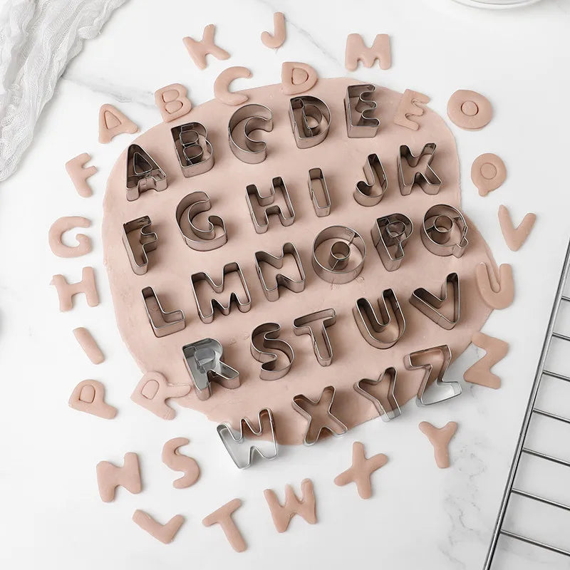 Axyaa Alphanumeric Cookie Mold Set: Stainless Steel Bakeware for DIY Baking & Dessert Decorating