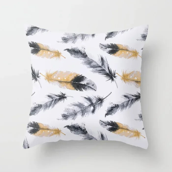 Axyaa White Feather Pillowcase Blue Polyester Cushion Cover for Home Decor