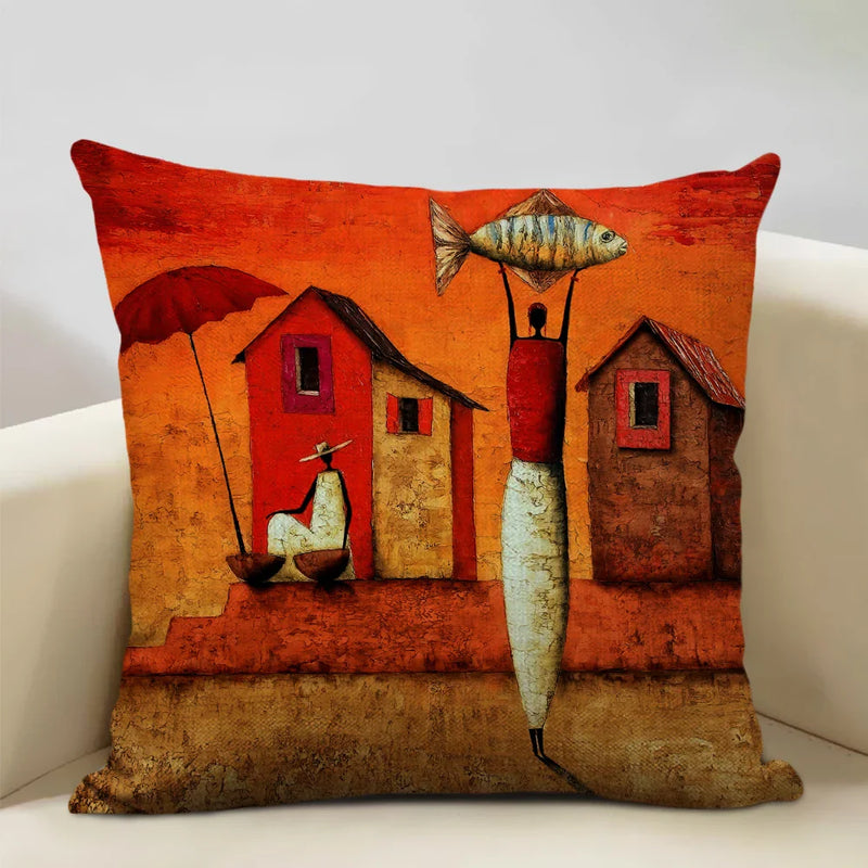 Axyaa African National Style Oil Painting Cushion Cover for Living Room Sofa Art