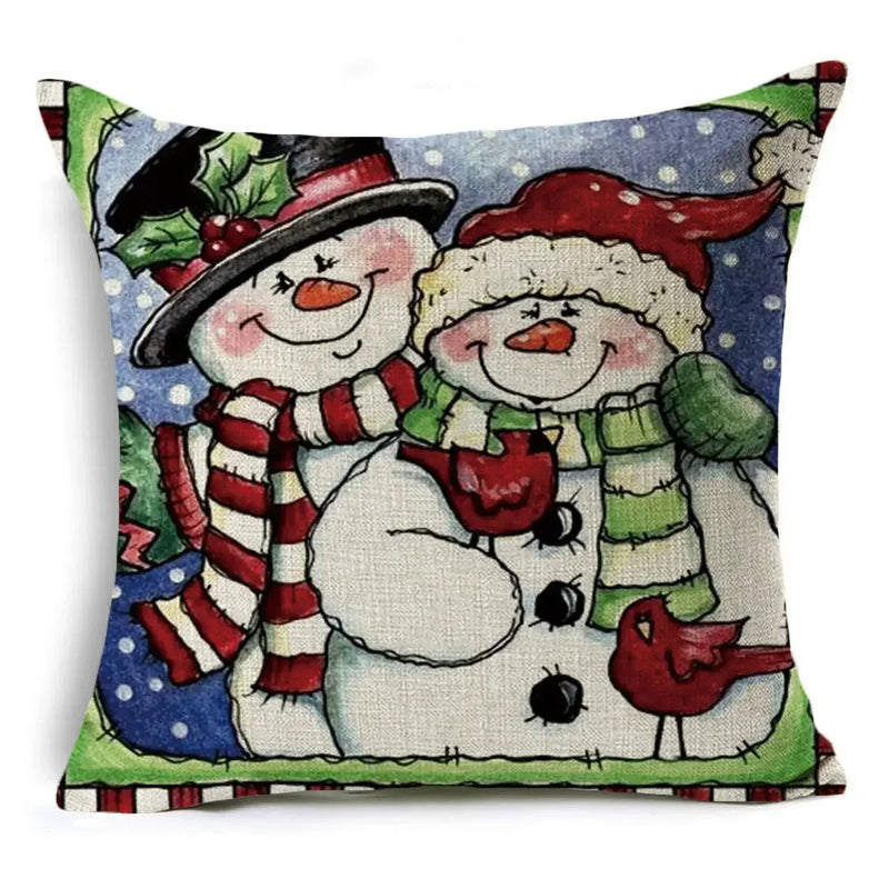 Axyaa Christmas Santa Snowman Pillowcase - Linen Cushion Cover 18*18 inch