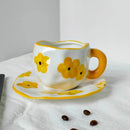 Axyaa 10oz Korean Style Ceramic Coffee Mug with Saucer Hand Painted Tea Cup Set