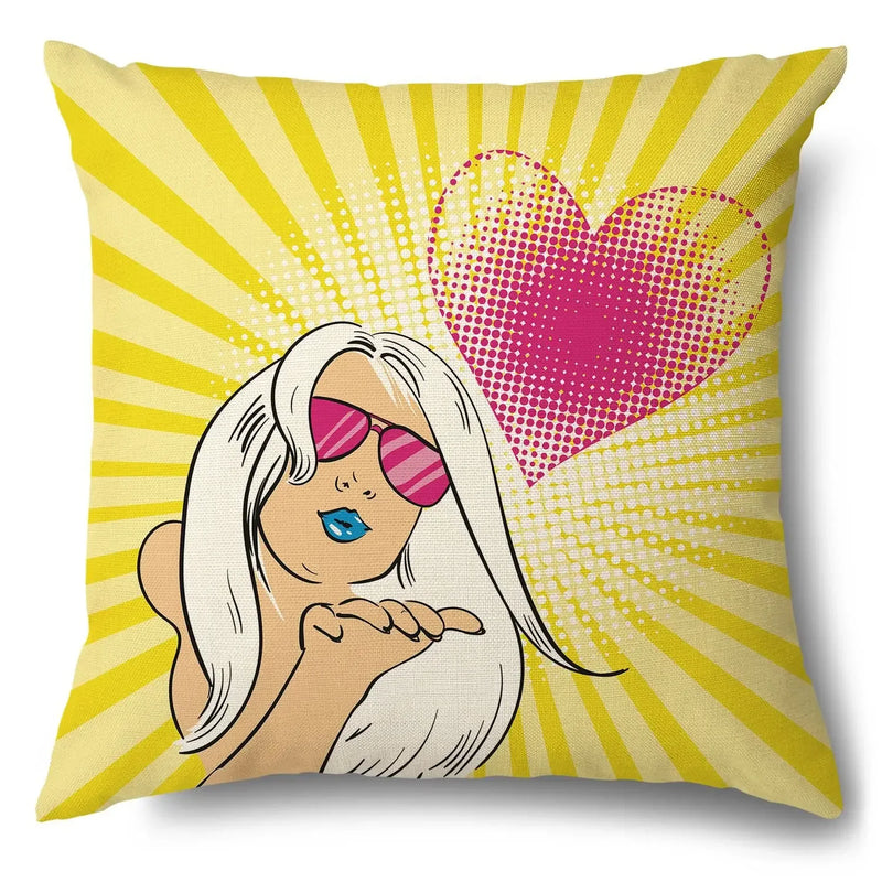 Axyaa Soft Plush POP Comic Portrait Cushion Cover - Home Decor Pillowcase