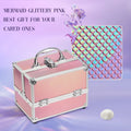 Axyaa Mermaid Lock Makeup Box with 4 Trays: Cosmetic & Jewelry Storage Suitcase