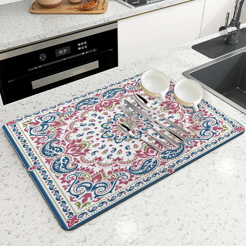 Axyaa Geometric Figure Paisley Kitchen Drying Mat