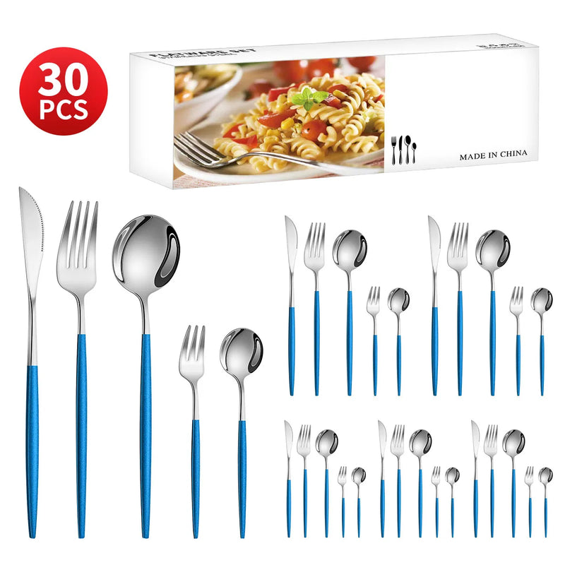 Axyaa 30-Piece Stainless Steel Cutlery Set for Dining Banquets