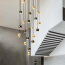Axyaa LED Crystal Ball Chandelier - Round Gold Staircase Lighting Fixtures