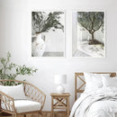 Axyaa Canvas Poster Painting: Olive Green Leaf Tree Wall Art Print Ancient Architecture Puglia