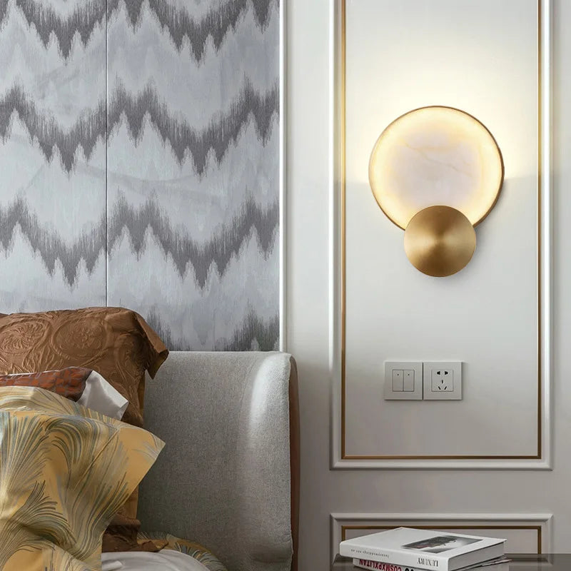 Axyaa Round Marble Wall Lamp - Modern Copper Indoor LED Lighting Decor for Home