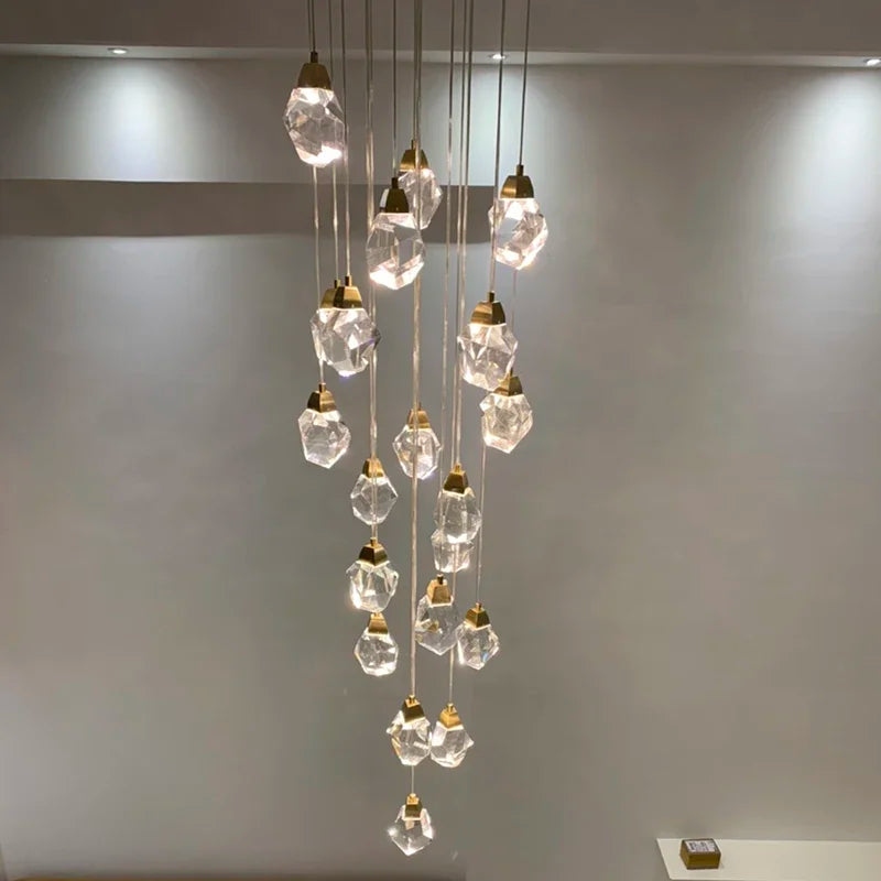Axyaa Luxury Gold Crystal Chandelier - LED Lighting for Large Living Rooms and Staircases