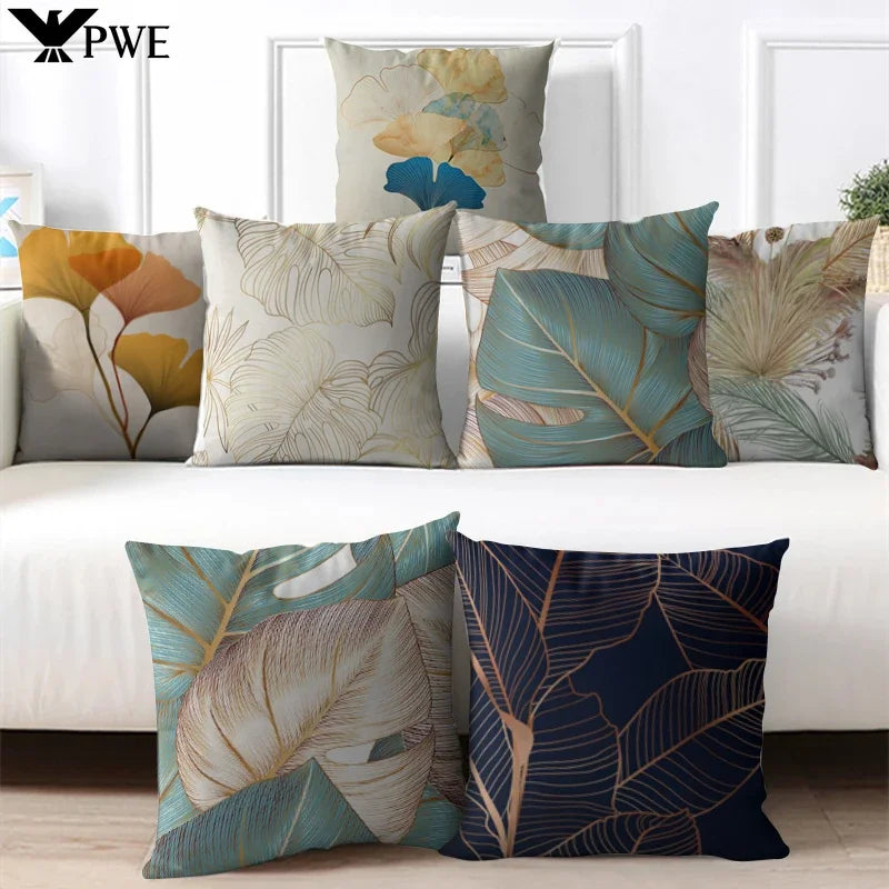 Axyaa Ginkgo Print Cushion Cover - Square Pillowcase for Home Decor