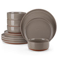 Axyaa Sesame Glaze Stoneware Dinnerware Set - 12/24 Pcs Plates Set
