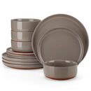 Axyaa Sesame Glaze Stoneware Dinnerware Set - 12/24 Pcs Plates Set