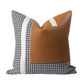 Axyaa Houndstooth Orange-Gray Leather Stitching Pillow for Home and Hospitality