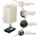 Axyaa Pull Chain Bedside Lamp with 2 Phone Stands and AC Outlet