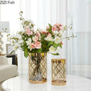 Axyaa Creative Metal Glass Vase with Golden Print - Modern Home Decor & Flower Arrangement