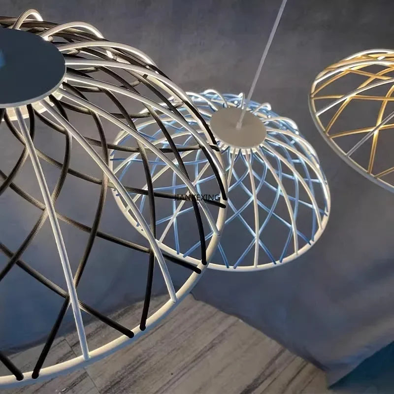 Axyaa SKynest Rope LED Chandelier: Circular Woven Design for Living Room & Restaurant