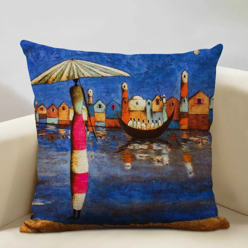 Axyaa African National Style Oil Painting Cushion Cover for Living Room Sofa Art