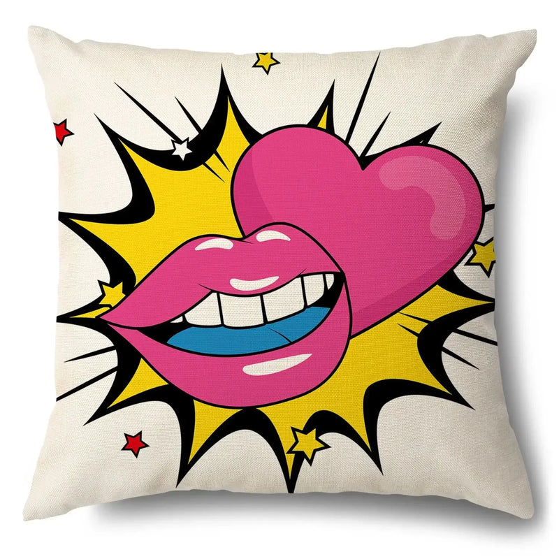 Axyaa Soft Plush POP Comic Portrait Cushion Cover - Home Decor Pillowcase