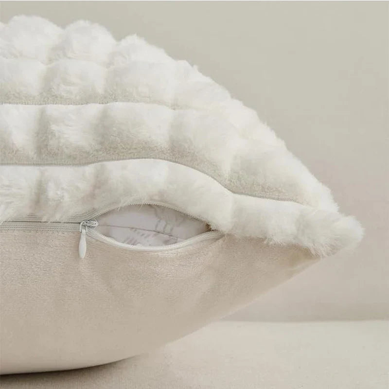 Axyaa White Plaid Plush Cushion Cover - Super Soft, Nordic Style, 45*45cm Home Decor Pillow Cover