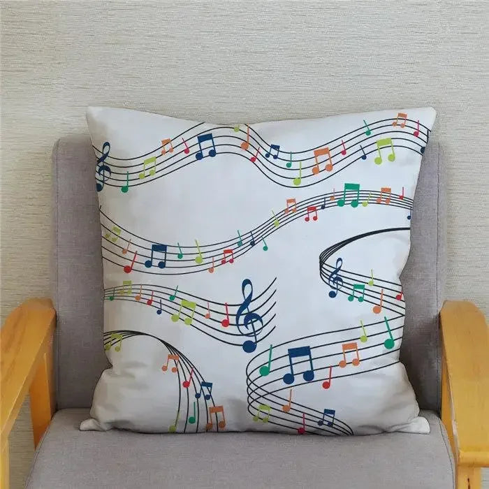 Axyaa Cartoon Sheet Music Printed Cushion Cover for Bedroom and Living Room