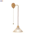 Axyaa Clear Glass LED Wall Lights with Wood Pull Chain Switch