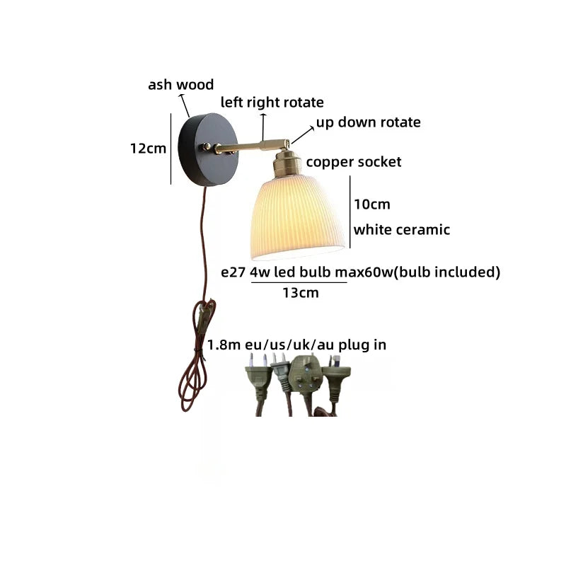 Axyaa White Ceramic LED Wall Sconce: Modern Nordic Decor Wall Lamp Sconce