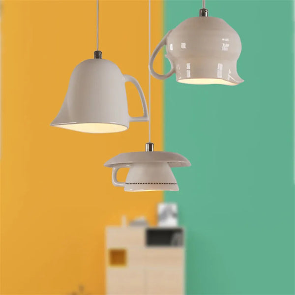 Ceramic LED Pendant Light Tea Cup Teapot Lamp for Kitchen Dining Room by Axyaa