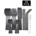 Axyaa Stainless Steel Cutlery Set - 30 Pieces, Black Dinnerware Flatware Set