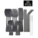 Axyaa Stainless Steel Cutlery Set - 30 Pieces, Black Dinnerware Flatware Set